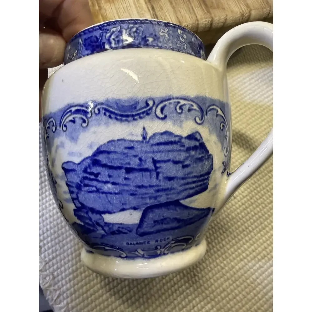 Vintage Olde English Staffordshire Rock City Garden Blue Transferware 4” H